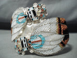 One Of The Most Detailed Native American Zuni Turquoise Sterling Silver Bracelet-Nativo Arts