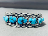 Gorgeous Vintage Native American Navajo 11 Kingman Turquoise Sterling Silver Bracelet-Nativo Arts