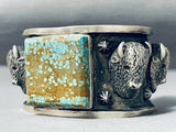 Rare Turquoise Native American #8 Heavy Buffalo Sterling Silver Bracelet-Nativo Arts