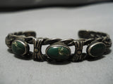 Native American Late 1800's/ Early 19000's Cerrillos Turquoise Ingot Coin Silver Bracelet Coil-Nativo Arts