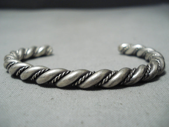 Marvelous Vintage Navajo Sterling Silver Twisted Rope Bracelet Native American-Nativo Arts