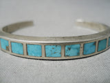 Intricate!! Vintage Zuni Native American Navajo Turquoise Inlay Sterling Silver Bracelet Old-Nativo Arts