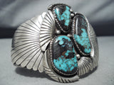Huge Flank Vintage Native American Navajo Blue Jay Turquoise Sterling Silver Bracelet-Nativo Arts