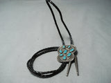 Spectacular Vintage Native American Navajo Old Kingman Turquoise Sterling Silver Bolo Old-Nativo Arts