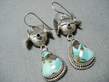 Exceptional Native American Navajo Pilot Mountain Turquoise Sterling Silver Earrings-Nativo Arts