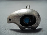 Unique Vintage Native American Navajo Turquoise Sterling Silver Bear Shadowbox Ring Old-Nativo Arts