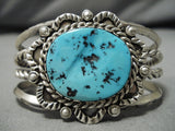Striking Vintage Native American Navajo Scalloped Sterling Silver Turquoise Bracelet-Nativo Arts