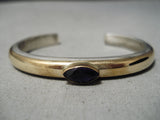 Thick Heavy Vintage Native American Navajo Old Sterling Silver Amethys Sterling Silver Bracelet-Nativo Arts