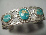 Very Early Coil Galore Heavu Vintage Native American Navajo Turquoise Sterling Silver Bracelet-Nativo Arts