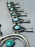 Heavy 239 Gram Vintage Native American Navajo Turquoise Sterling Silver Squash Blossom Necklace-Nativo Arts