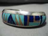 Thicker And Sturdy!! Vintage Native American Navajo Turquoise Inlay Sterling Silver Bracelet-Nativo Arts