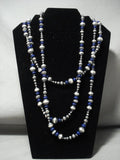 71 Inches Long Hundreds Of Handmade Native American Jewelry Silver Beads Lapis Wrap Around Necklace-Nativo Arts