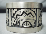 Wide Hand Tooled Vintage Hopi/ Native American Navajo Sterling Silver Bear Bracelet-Nativo Arts