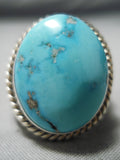 Colossal Vintage Native American Navajo Blue Gem Turquoise Sterling Silver Ring Old-Nativo Arts