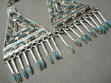 Intricate Vintage Zuni Native American Sterling Silver Turquoise Needle Earrings-Nativo Arts