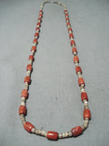 Native American Wonderful Santo Domingo Coral Heishi Sterling Silver Necklace-Nativo Arts