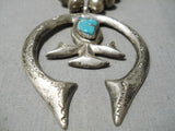 Incredible Vintage Native American Navajo Turquoise Sterling Silver Squash Blossom Necklace-Nativo Arts