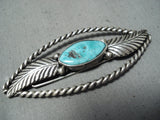 Amazing Vintage Native American Navajo Kingman Turquoise Sterling Silver Hair Barrette Old-Nativo Arts