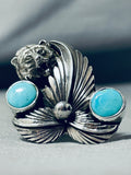 Awesome San Felipe Kingman Turquoise Sterling Silver Bear Ring-Nativo Arts
