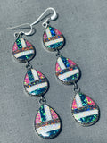 Striking Native American Navajo Synthetic Opal Sterling Silver Earrings-Nativo Arts