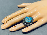 Superior Vintage Native American Navajo Kingman Turquoise Sterling Silver Ring-Nativo Arts