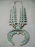 Authentic Vintage Native American Navajo Turquoise Inlay Sterling Silver Squash Blossom Necklace-Nativo Arts