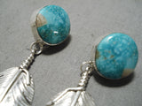 Important Native American Navajo Royston Turquoise Sterling Silver Earrings-Nativo Arts