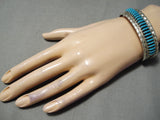 Striking Vintage Native American Navajo Turquoise Sterling Silver Bracelet Old-Nativo Arts