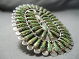 Incredible Vintage Navajo Gaspeite Needlepoint Cluster Sterling Silver Ring-Nativo Arts