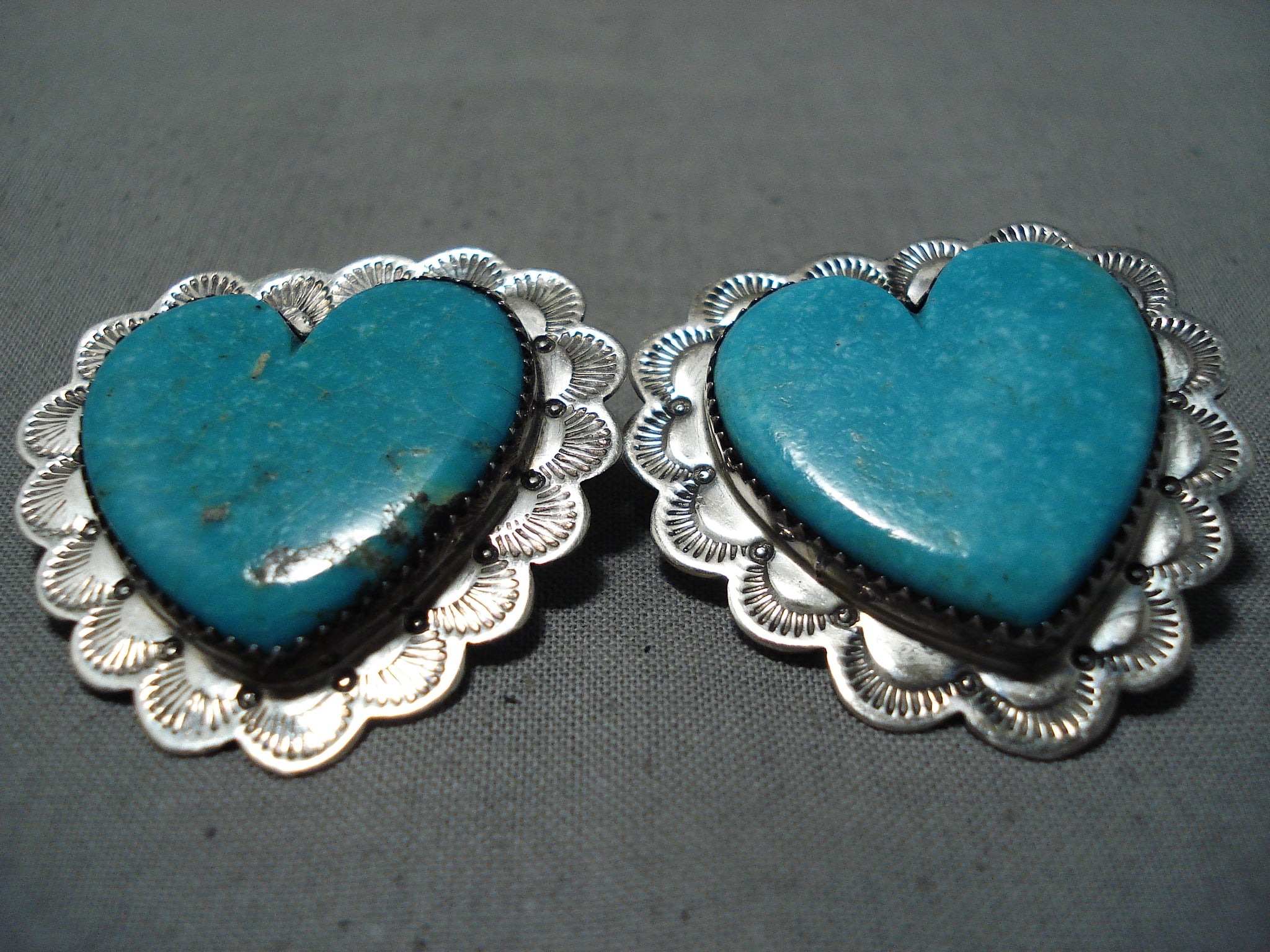 Native American Sterling Silver Heart Shape Blue Ridge Turquoise store Dangle Earrings