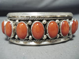 Magnificent Native American Navajo Les Nez Coral Sterling Silver Bracelet-Nativo Arts