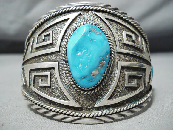 Clyde Begay Vintage Native American Navajo Kingman Turquoise Sterling Silver Bracelet Old-Nativo Arts