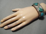 Intricate!! Vintage Native American Navajo Green Turquoise Bear Sterling Silver Bracelet-Nativo Arts