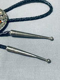 Massive Hand Carved Black Bear Vintage Native American Navajo Turquoise Sterling Silver Bolo Tie-Nativo Arts