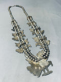 Opulent Vintage Native American Zuni Turquoise Eagle Sterling Silver Squash Blossom Necklace-Nativo Arts