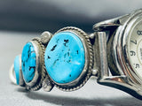 Fabulous Vintage Native American Navajo Sleeping Beauty Turquoise Sterling Silver Watch Bracelet-Nativo Arts