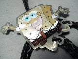 Native American Huge Detailed Zuni Spongebob Squarepants Inlay Sterling Silver Bolo Tie-Nativo Arts