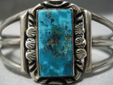 Stunning Vintage Native American Navajo Pilot Mountain Turquoise Sterling Silver Bracelet Old-Nativo Arts
