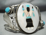 Native American Stunning Vintage Navajo Turquoise Dancing Kachina Sterling Silver Bracelet-Nativo Arts