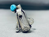 Whimsical Corncob Native American Navajo Morenci Turquoise Sterling Silver Corn Ring Signed-Nativo Arts