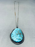 Important Blue Warrior Mine Turquoise Vintage Native American Navajo Sterling Silver Necklace-Nativo Arts