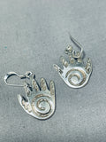 Sensational Native American Navajo Sterling Silver Healing Hands Dangle Earrings Signed-Nativo Arts