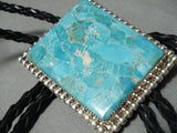 Superior Vintage Native American Navajo Squared Turquoise Sterling Silver Bolo Tie-Nativo Arts