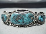 Grand Vintage Native American Navajo Turquoise Mountain Turquoise Sterling Silver Bracelet Old-Nativo Arts