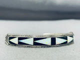 Impressive Vintage Native American Zuni Jet Stone & Synthetic Opal Sterling Silver Bracelet-Nativo Arts