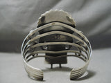 Huge Detailed Kachina Vintage Native American Navajo Turquoise Sterling Silver Bracelet Old-Nativo Arts