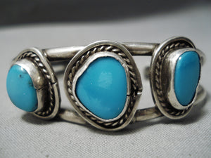 Striking Vintage Navajo Pilot Mountain Turquoise Sterling Silver Bracelet Native American-Nativo Arts