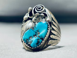 Mens Heavy Vintage Native American Navajo Morenci Turquoise Sterling Silver Ring-Nativo Arts