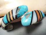 Unique Vintage Native American Navajo Turquoise Swirl Inlay Sterling Silver Bracelet-Nativo Arts