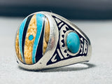 Very Intricate And Detailed Vintage Southwest Sterling Silver Turquoise Ring-Nativo Arts